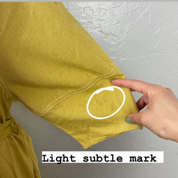 New York & Co x Eva Mendes yellow linen blend shirt dress Medium - Picture 11 of 15